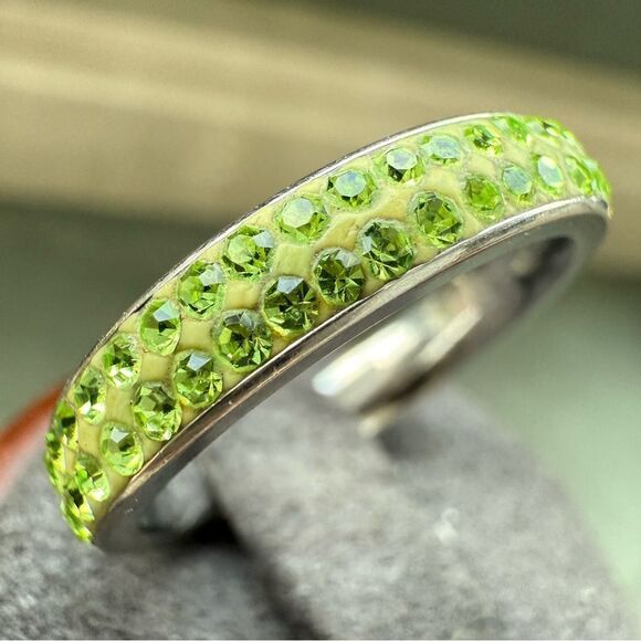 Green Crystal Stainless Steel Eternity Band – Size 7.5  Sparkle Ring - Picture 16 of 17